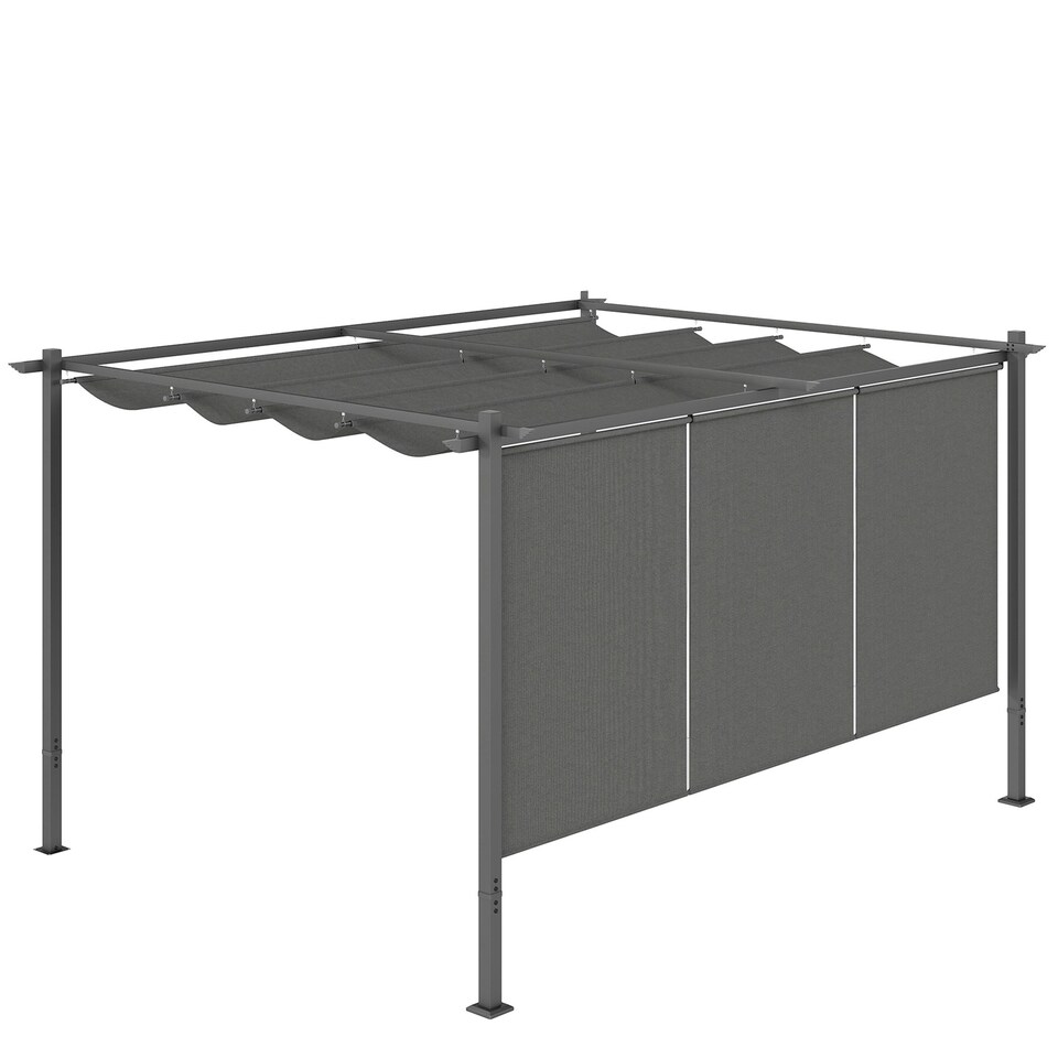image 1 of Outsunny 3 x 4m Metal Pergola with Retractable Roof and Roller Shade, Grey