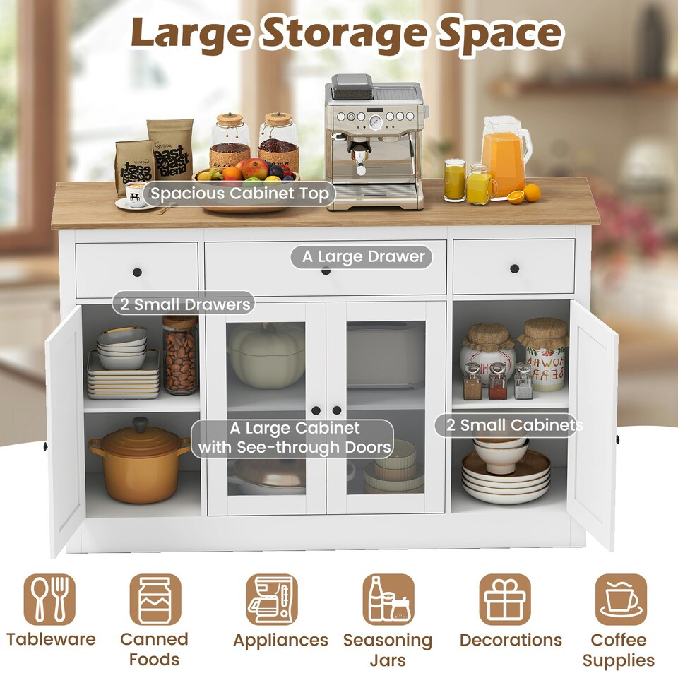 image 1 of COSTWAY Buffet Sideboard Kitchen Storage Cabinet 3 Drawers White White