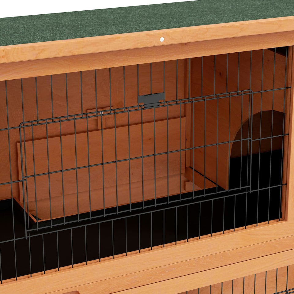 image 1 of PawHut Rabbit Hutch, Guinea Pig Hutch Outdoor Wooden w/Tray, Orange, 92Hcm