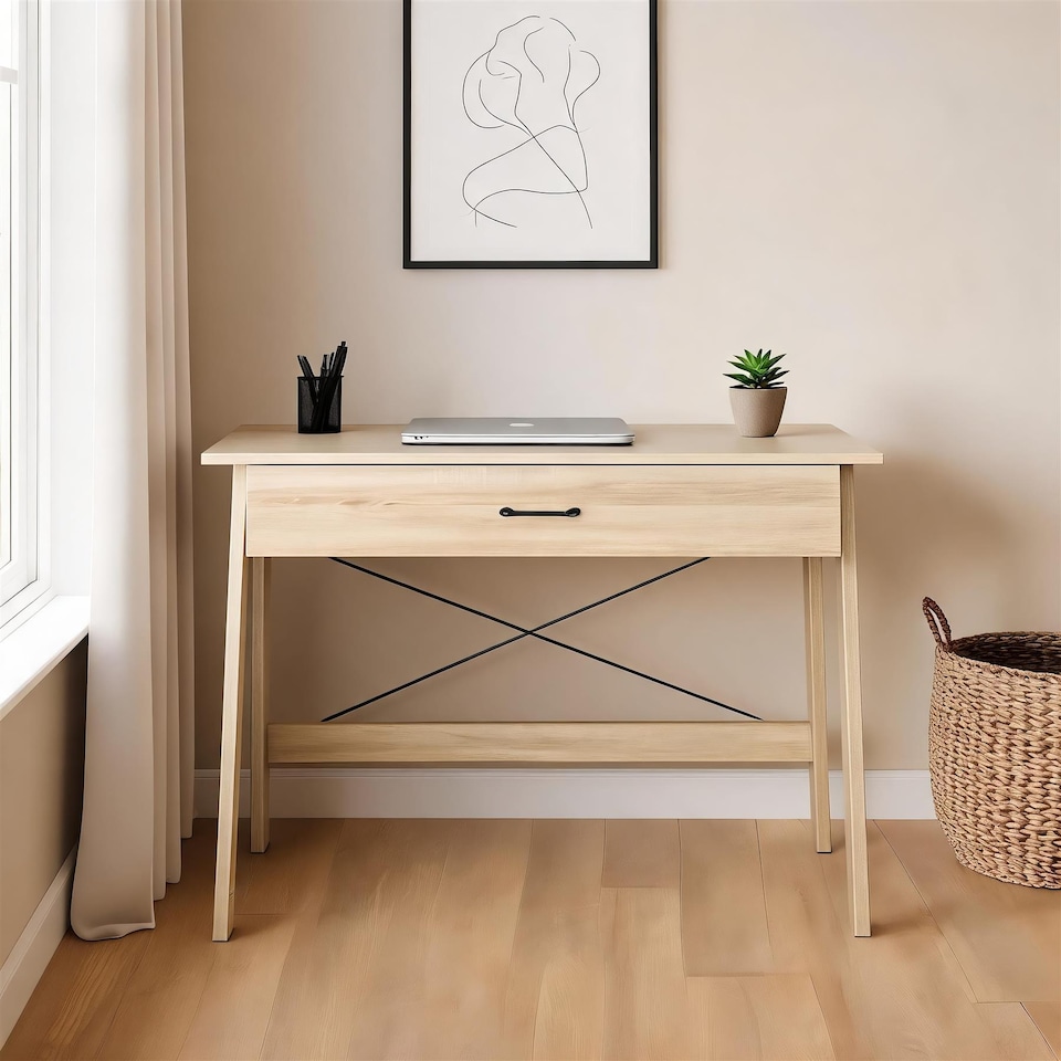image 1 of Winston 1 Drawer Desk Computer Oak Office Table Workstation Home Metal Handles