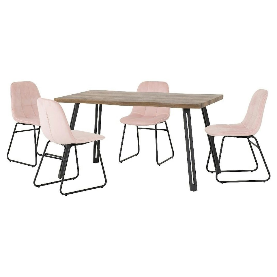 image 1 of Quebec Wave Edge Dining Set with 4 Velvet Lukas Chairs Green | Emerald Green