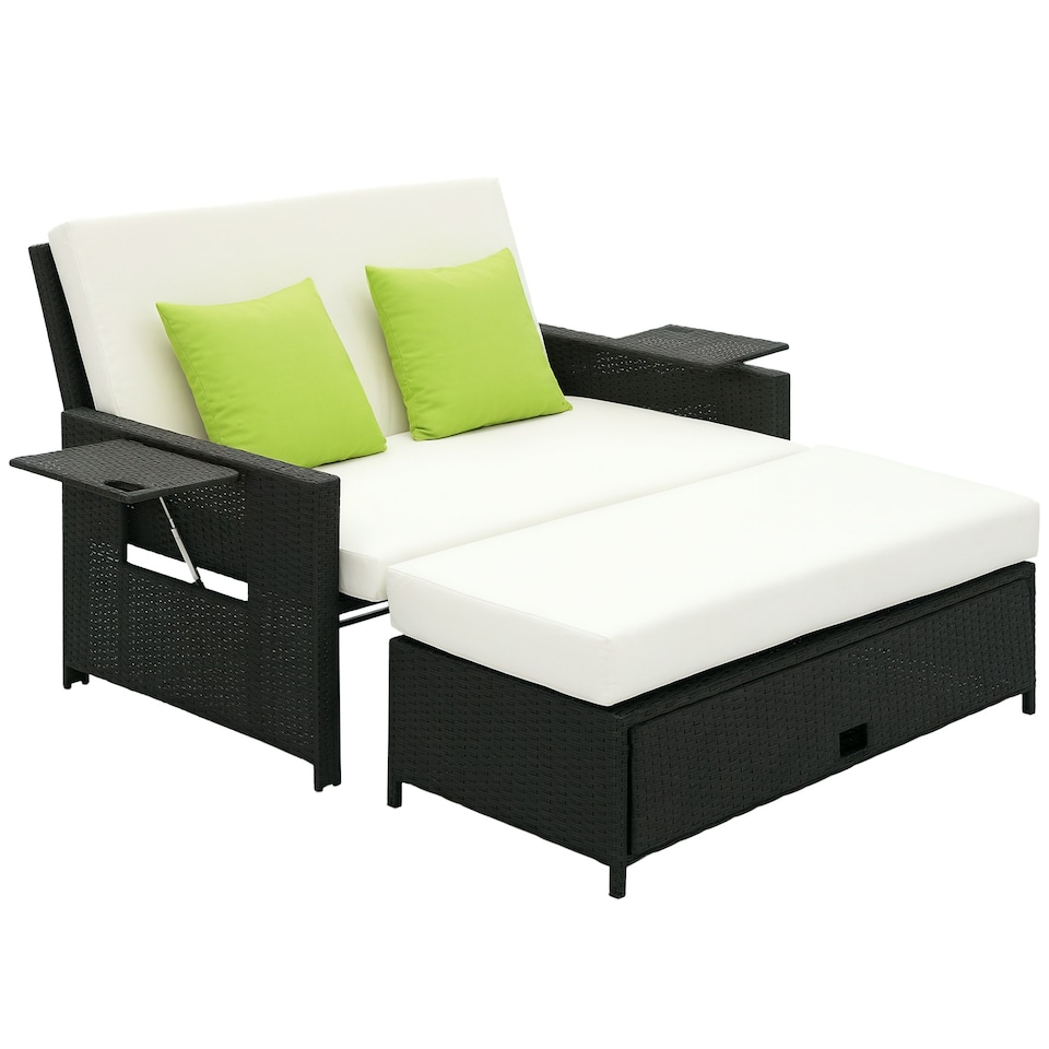 image 1 of Outsunny Garden Rattan Furniture Set 2 Seater Patio Sun Lounger Daybed Sun Bed