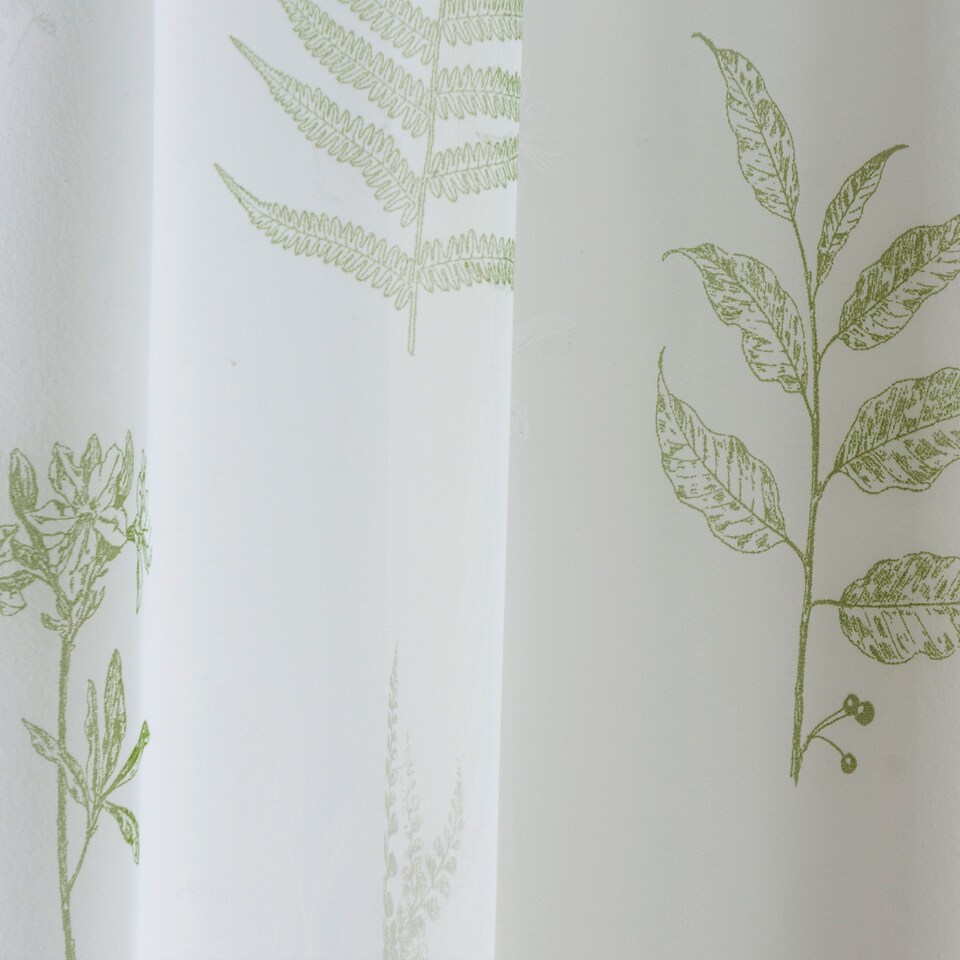 image 1 of Bracken Green Leaf Print Linen-Look Voile Panel - Pair 140 x 122 cm (55x48")