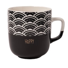 Monochrome Black & White Mugs 370ml | Black | Happy | 370ml | 1