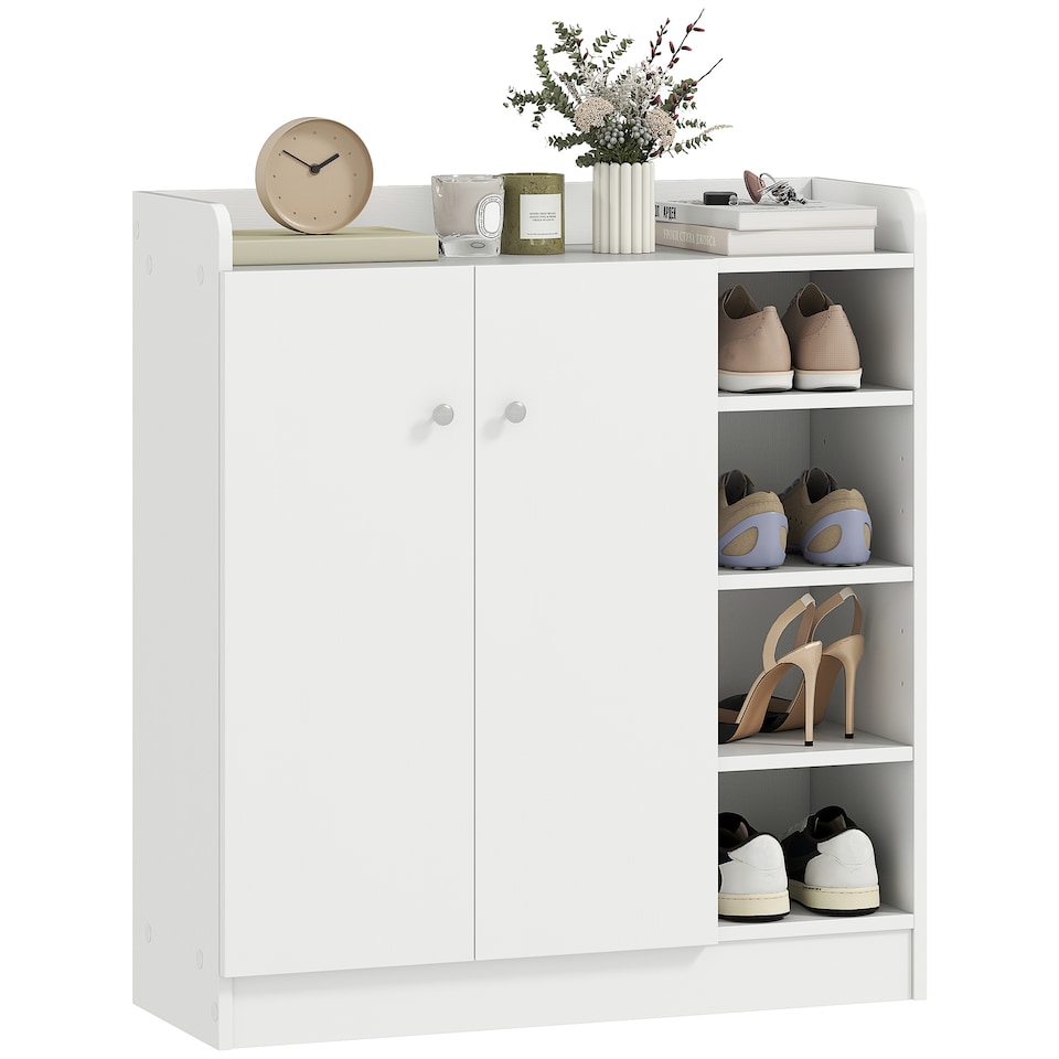 image 1 of HOMCOM Shoe Storage Cabinet Two Doors w  Adjustable 4 Shelves Cupboard Footwear Rack Stand Organiser Hallway White