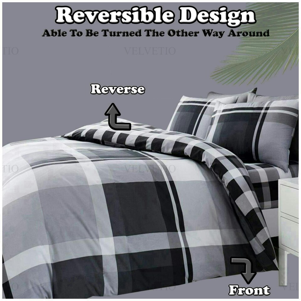 image 1 of VELVETIO Waverly Check Duvet Cover Set Reversible Polycotton Easy Care Beddings Purple | King
