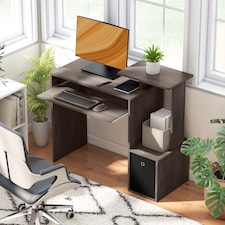 HOMCOM Computer Desk with Sliding Keyboard Tray Storage Drawer Shelf Home Office Workstation Grey