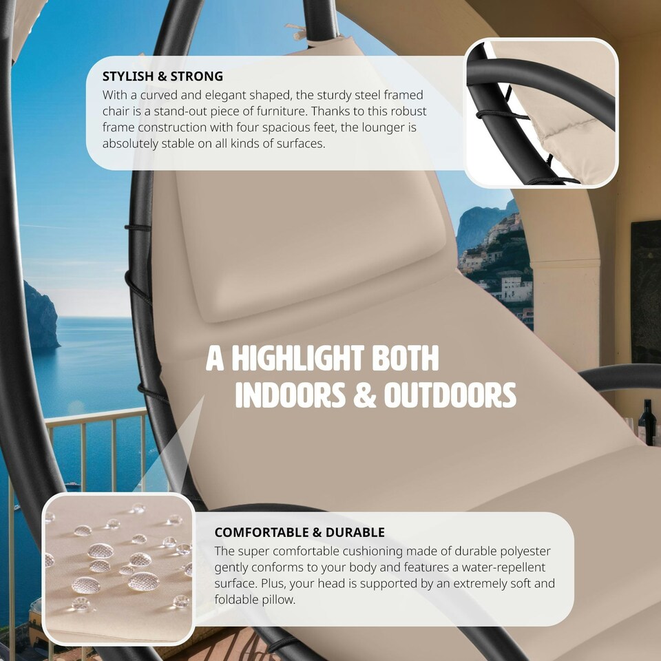image 1 of Hanging Chair Elaria - large sun canopy with UV-protection, sturdy Cream | Beige