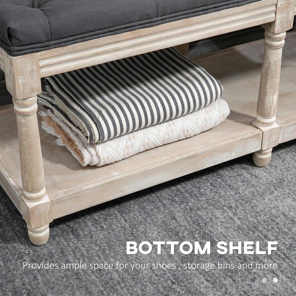 image 1 of HOMCOM 2-Tier Bed End Bench, Vintage Stool Button Tufted Window Seat Cream White Grey