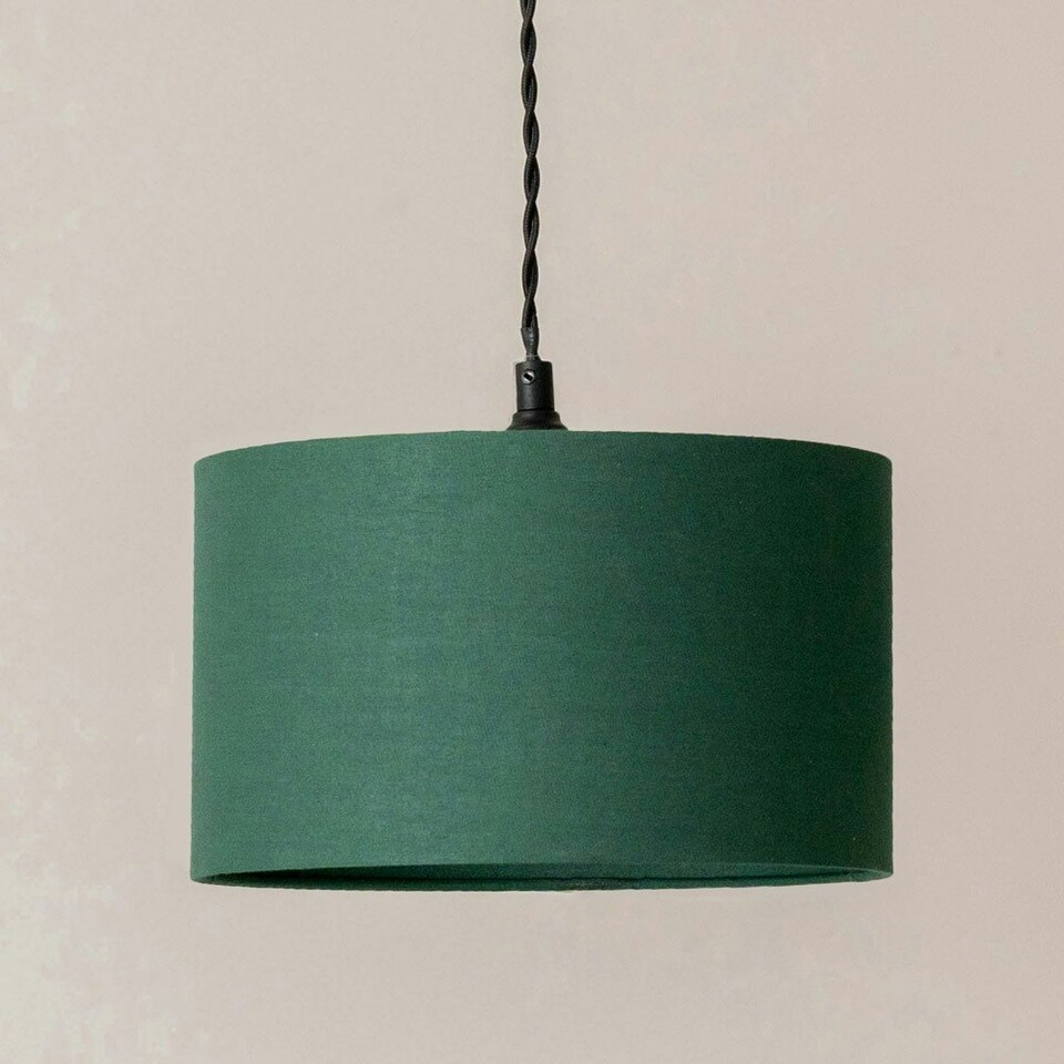 image 1 of ValueLights Reni Forest Green Drum Shade 3 Drop Bar Matte Black Diner Ceiling Pendant Light Black