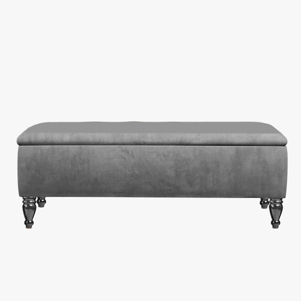 image 1 of Lisbon Plain 150cm Ottoman Storage Bench - Plush Velvet Shoe Bench - Grey Upholstery Footstool with Storage