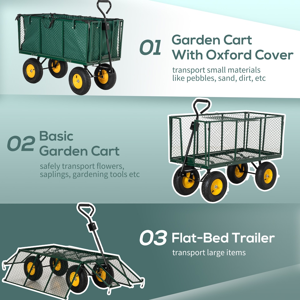 image 1 of Outsunny Heavy Duty Garden Cart Truck Trolley Wheelbarrow Trailer