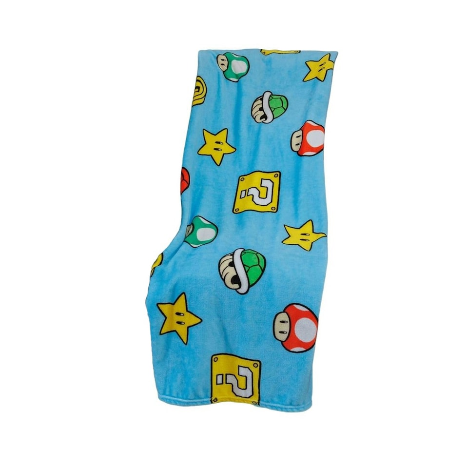 image 1 of Super Mario Continue Rotary Fleece Blanket - Blue/Multicoloured - 150cm x 100cm Blue