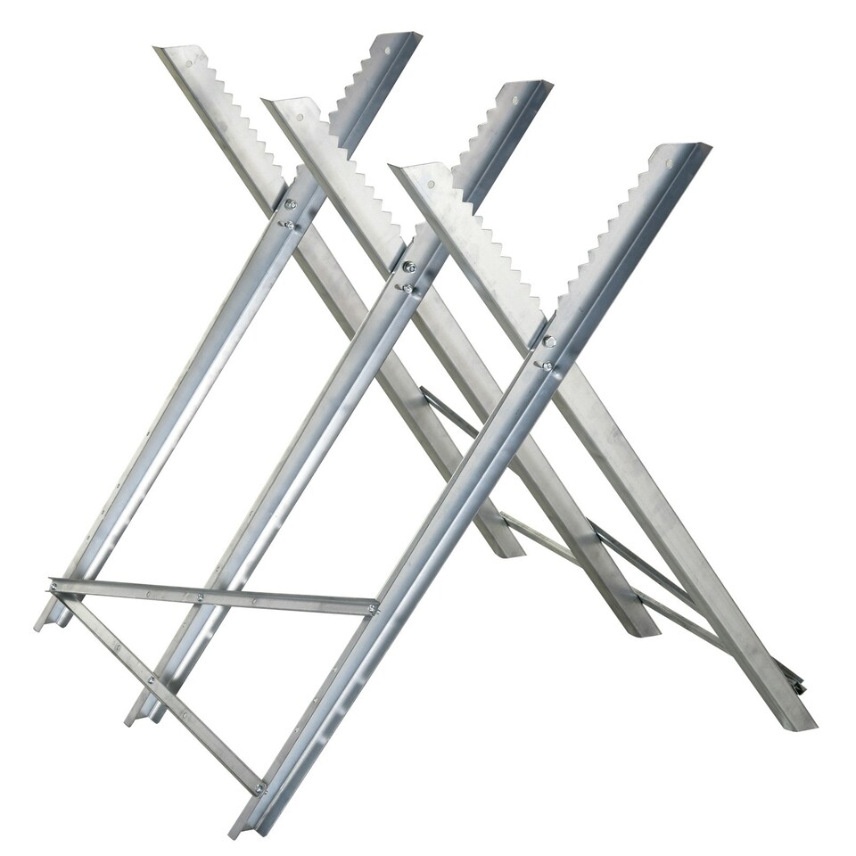 image 1 of DURHAND Saw Horse Steel Support Heavy Duty Foldable Design Sawtooth, Silver