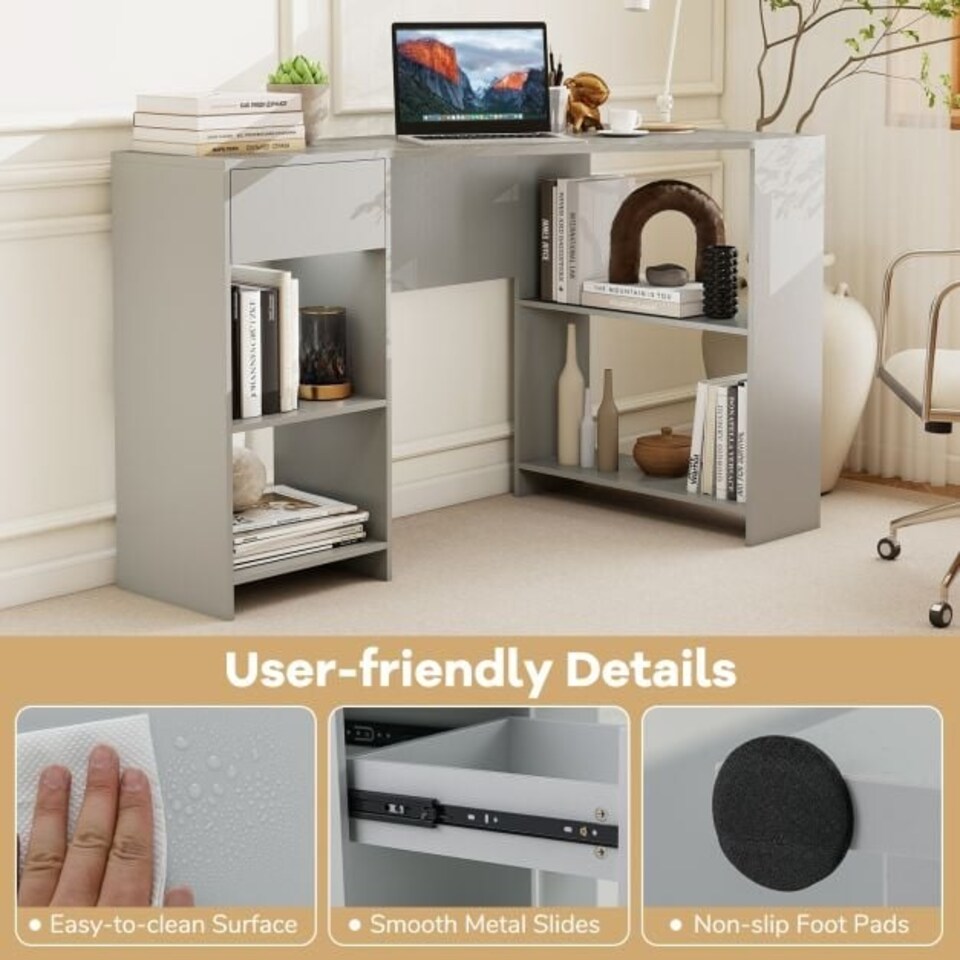 image 1 of COSTWAY L-Shaped Computer Desk with Storage Grey Grey