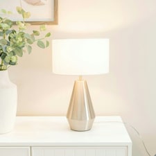 ValueLights Jax Brushed Chrome Metal Pear Shaped Dimmable Touch Table Lamp Base