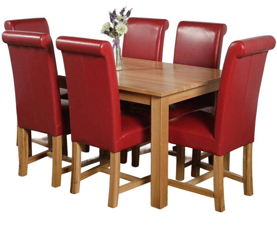 image 1 of Oslo 150 x 90 cm Medium Oak Dining Table and 6 Washington Leather Chairs | Red | Red