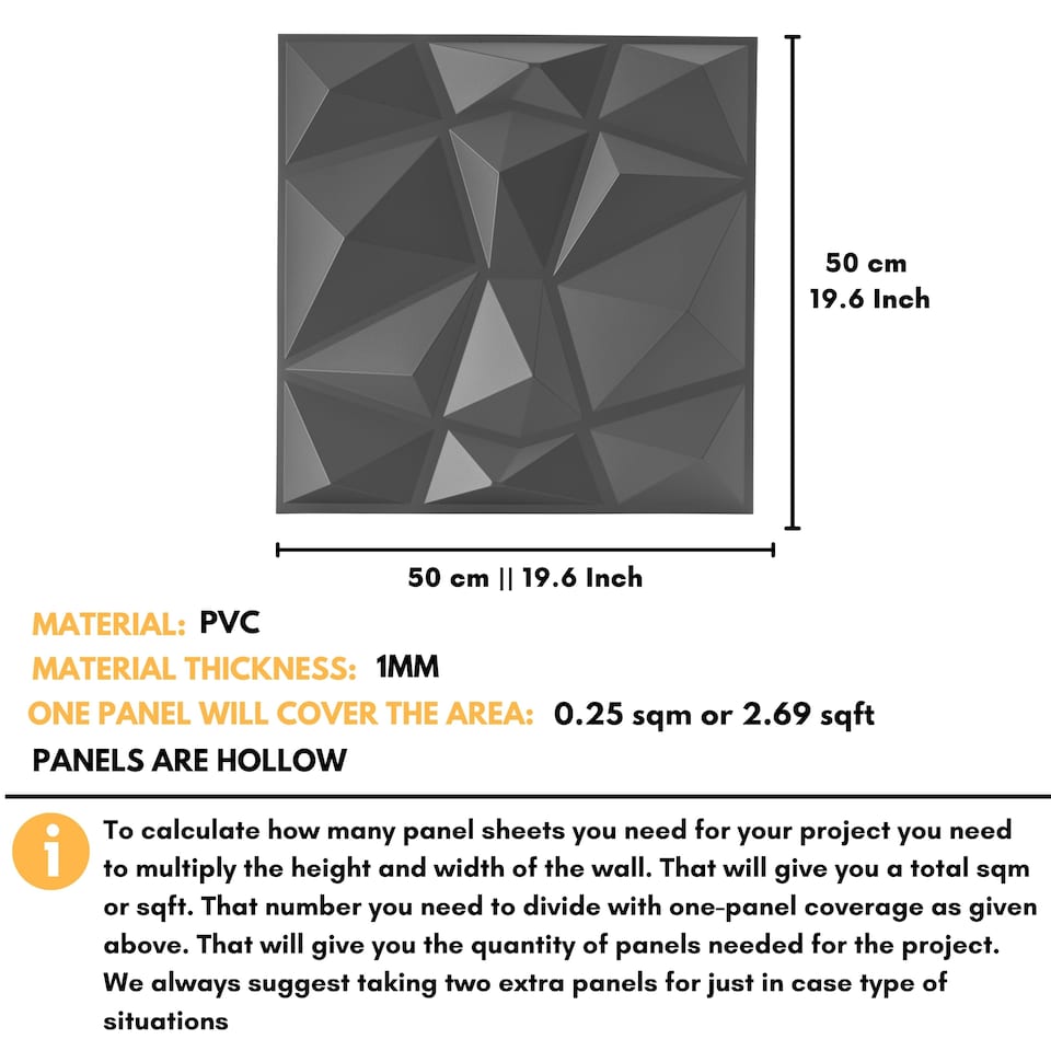 image 1 of NOVECRAFTO Decorative 3D Wall Panels (50cm x 50cm) Diamond Design PVC Cladding Panel