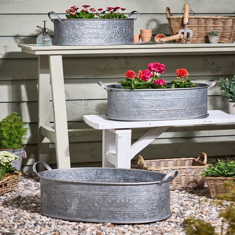 image 1 of Malvern Set of 3 Metal Tub Planters Grey