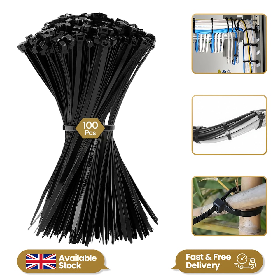 100 Pcs 100mm x 2.5mm Strong Black Nylon Plastic Cable Ties Zip