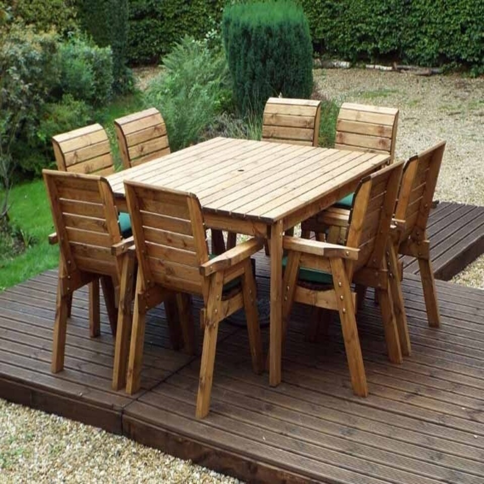 image 1 of Eight Seater Square Table Set with Cushion - W250 x D250 x H98 - Fully Assemble - Green