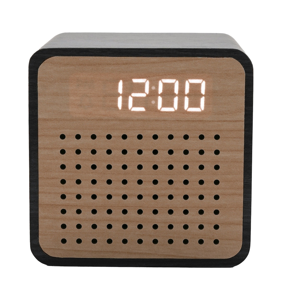 image 1 of Interval Wooden Alarm Clock with Bluetooth Speaker - Black Black | Brown