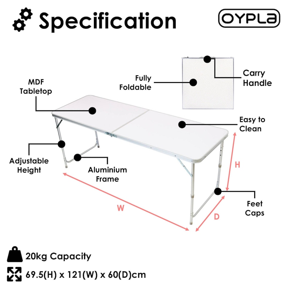 image 1 of 4ft Folding Outdoor Camping Kitchen Work Top Table | White