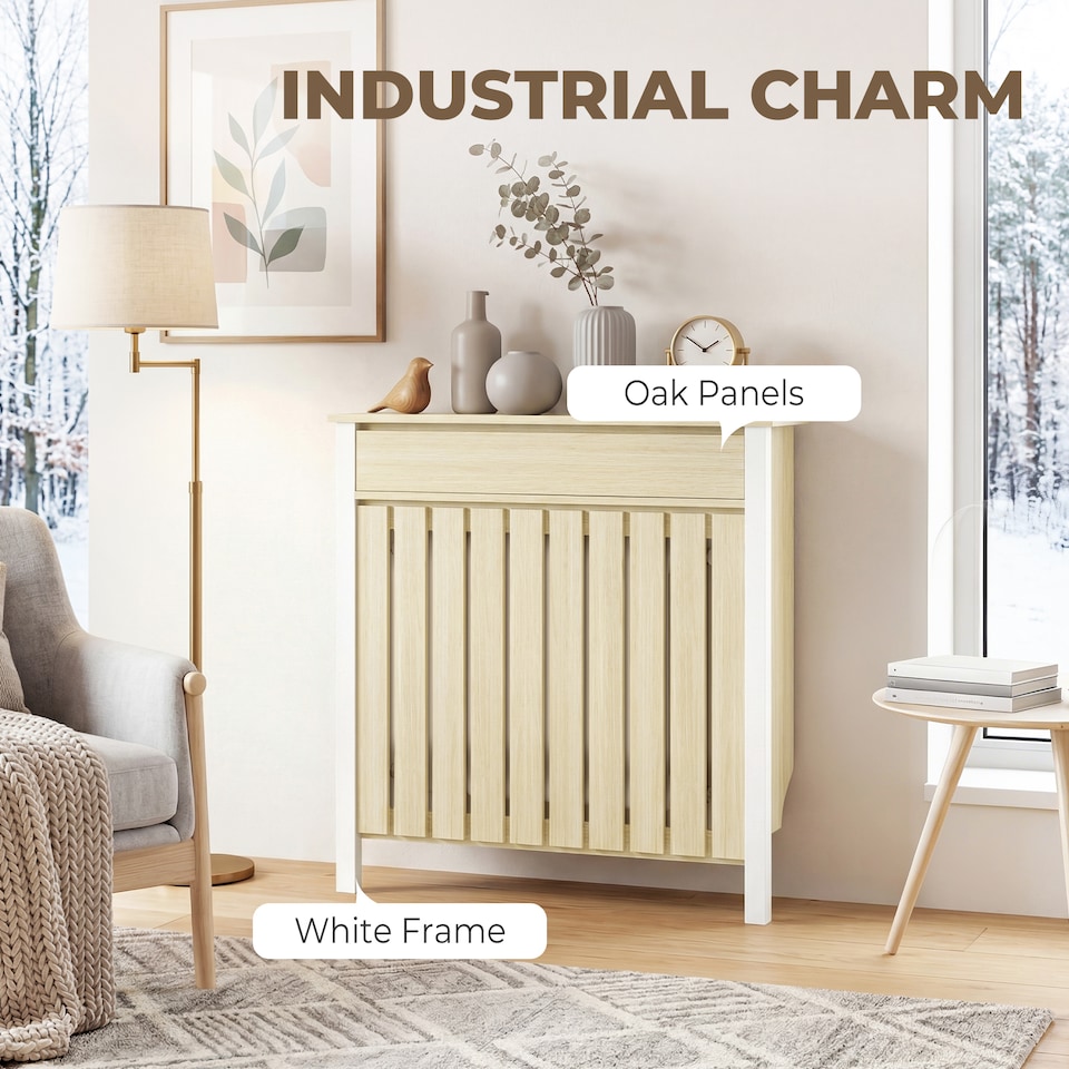 image 1 of HOMCOM Radiator Cover with Drawer and Vertical Slats Oak