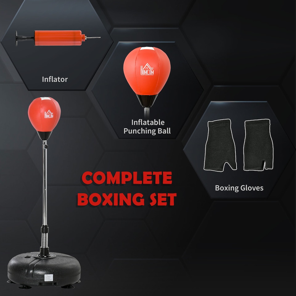 image 1 of HOMCOM Punching Bag with Stand, Boxing Bag Set with Adjustable Height, Red