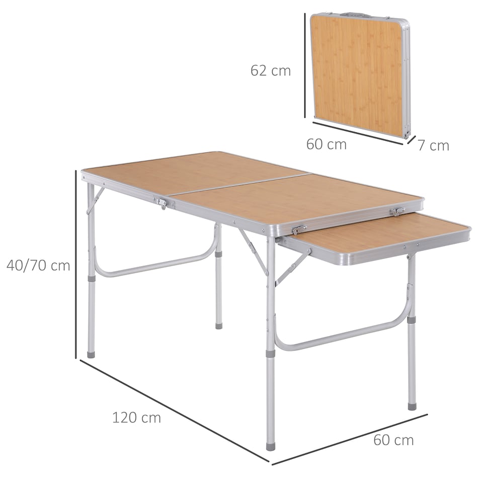 image 1 of Outsunny 4ft Aluminium Picnic Table with Side Desktop Adjustable Outdoor BBQ Party Portable Folding Lightweight