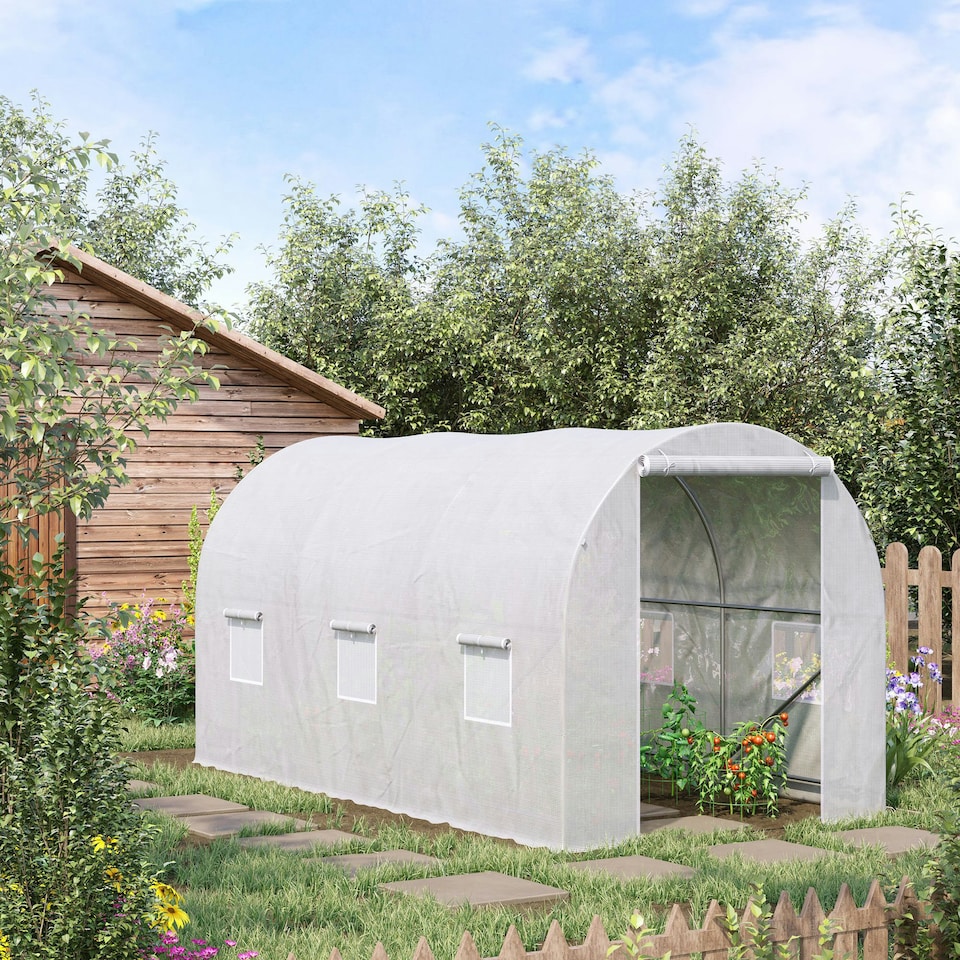 image 1 of Outsunny Large Walk-in Greenhouse Poly Tunnel Galvanised Garden Plants Grow Tent