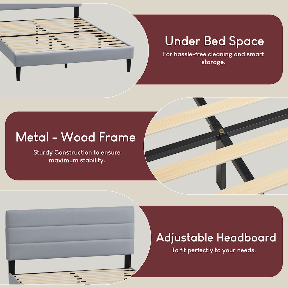 image 1 of Vida Designs Vandura Light Grey Linen Fabric Bed Frame with Headboard - Double