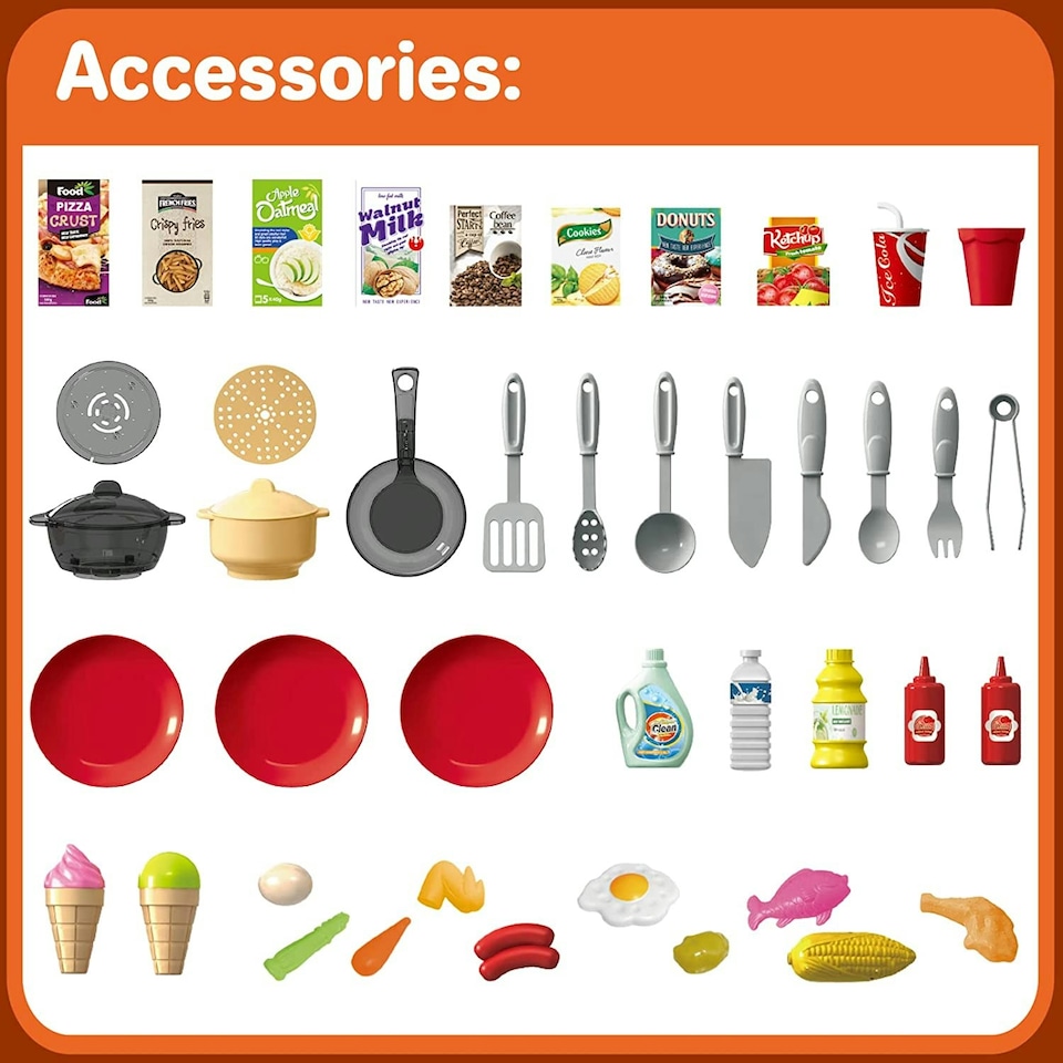 image 1 of Kids Kitchen Playset with Sound Lights Steam Boil Effects Pretend Play Kitchen Set with Accessories