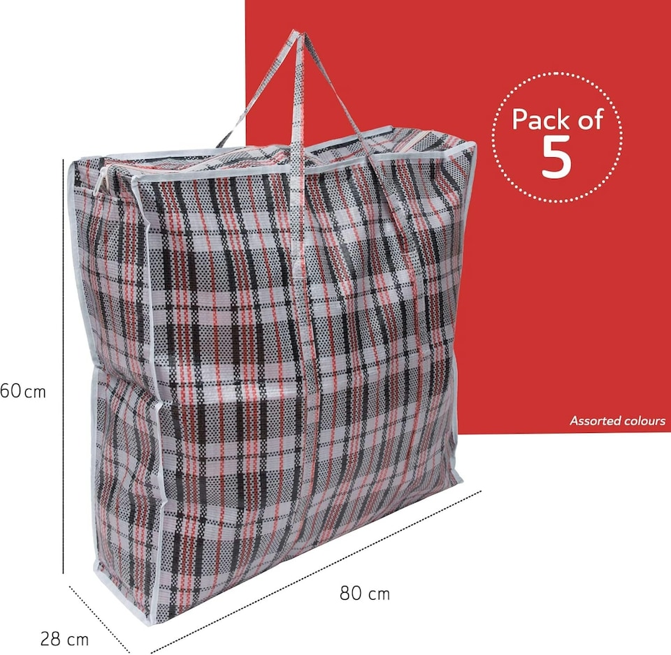 image 1 of Straame Large Storage Bags with Zips & Handles, Durable, Multipurpose, Reusable, (80 x 60 Pack of 5) | Multi | 5