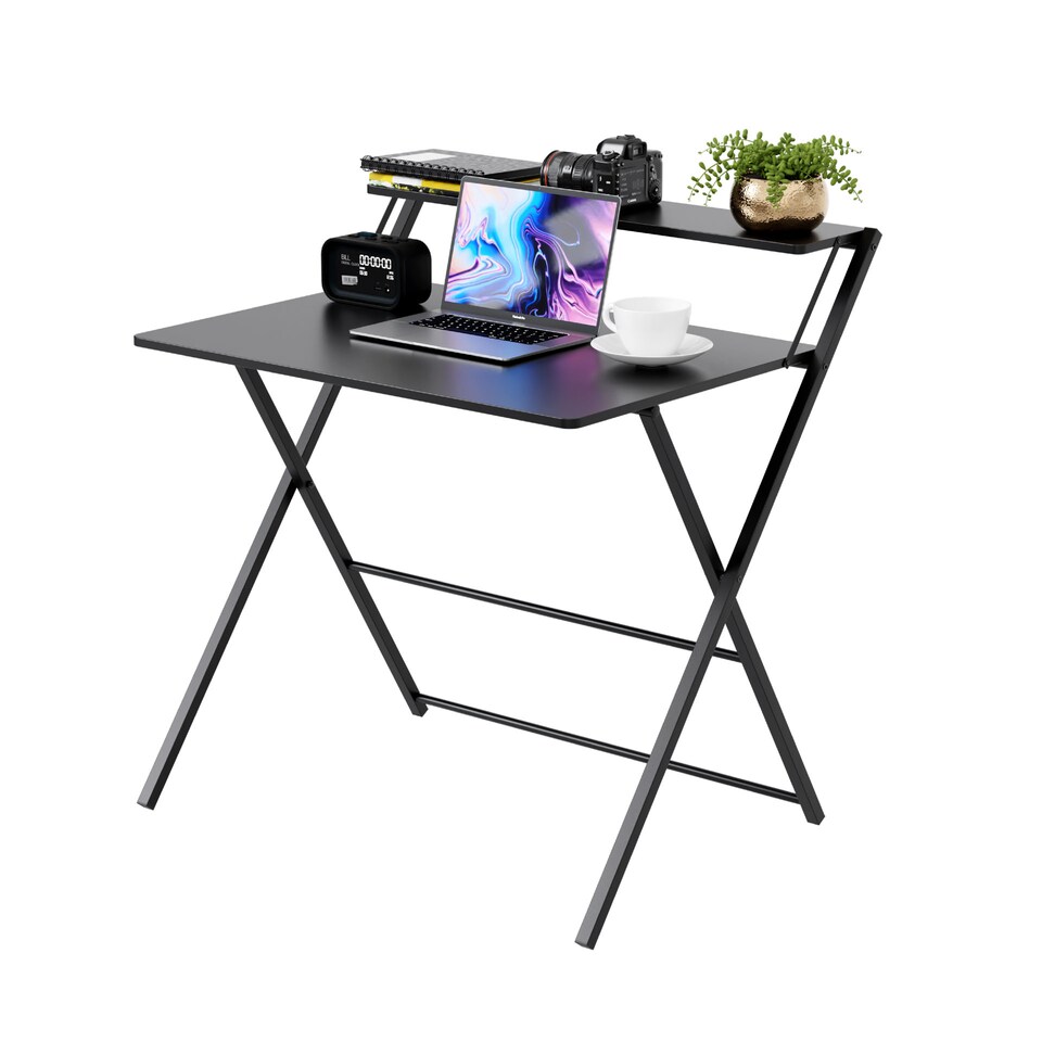 image 1 of DMD 2-Tier Shelf FlexiDesk Folding Desk - Already Assembled Black