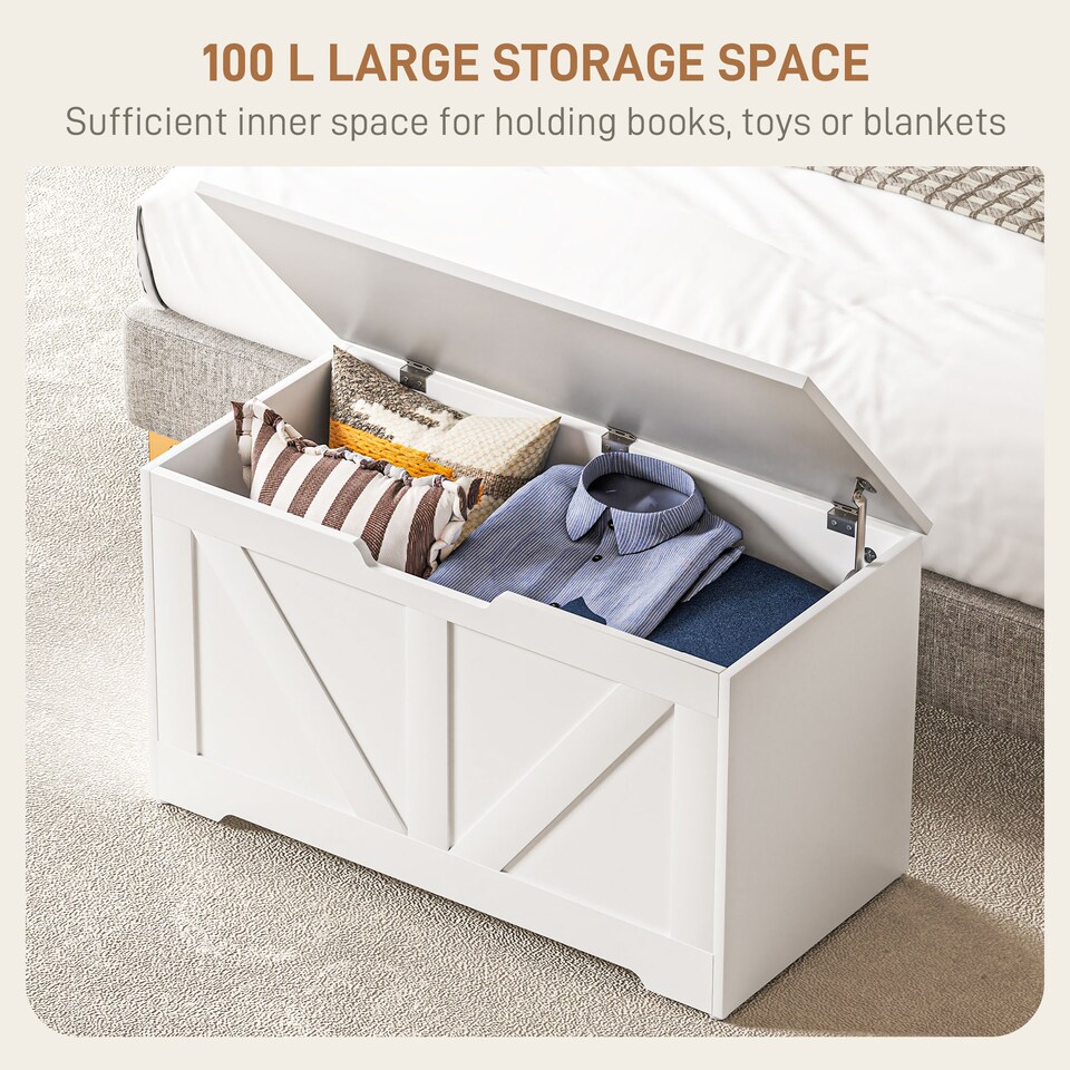 image 1 of HOMCOM Storage Trunk for Living Room, with Safety Hinge, 80cm, White
