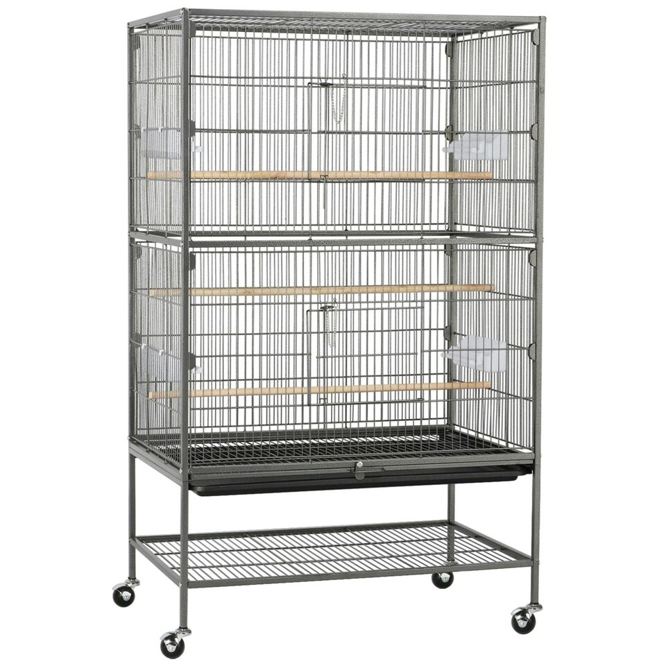 image 1 of Yaheetech 132 cm Tall Large Parrot Cage Rolling Metal Bird Cage Black