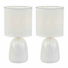 First Choice Lighting Cleo Set of 2 White Ceramic 26cm Lamps With Shades White | White