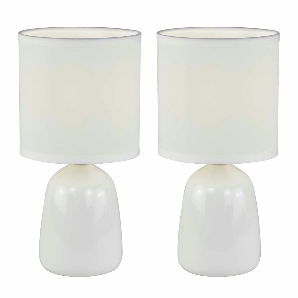 image 1 of First Choice Lighting Cleo Set of 2 White Ceramic 26cm Lamps With Shades White | White
