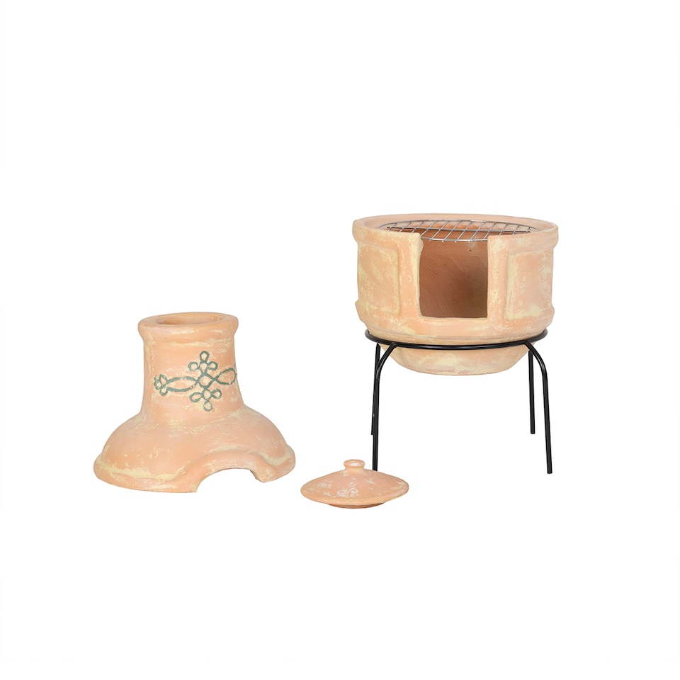 image 1 of Charles Bentley Small Terracotta Clay Chimenea BBQ Grill with Artisan Design