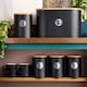 image 2 of Cooks Professional 5 Piece Ribbed Tea Coffee Sugar Bread & Biscuit Cannisters with Labels | Black | Black & Silver