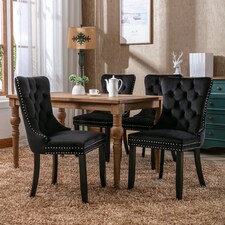 Romsey Set of 4 Modern Velvet Dining Chairs with Solid Oak Legs