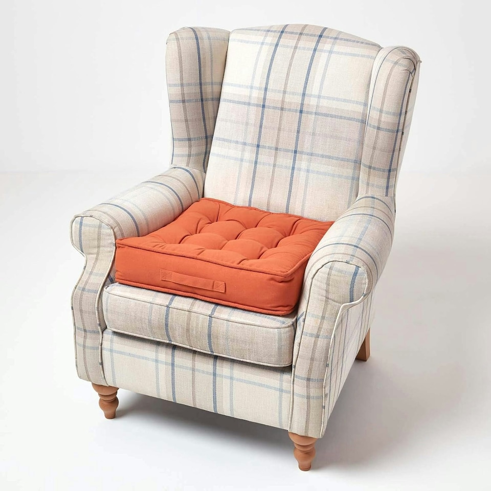 image 1 of Homescapes Terracotta Cotton Armchair Booster Cushion Orange