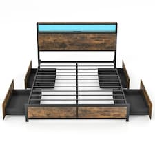 COSTWAY King Size Bed Frame Metal Platform LED Lights