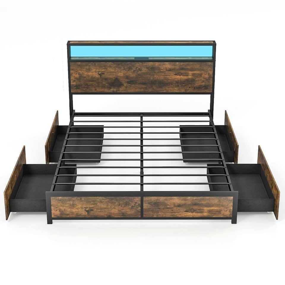 image 1 of COSTWAY King Size Bed Frame Metal Platform LED Lights