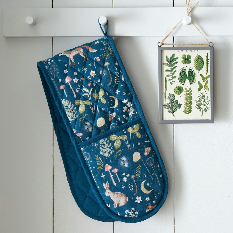 image 1 of Catherine Lansfield Enchanted Twilight Animals Cotton Kitchen Double Oven Glove Navy Blue Blue | Navy Blue