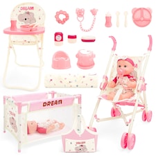 Complete Baby Doll Accessories Nursery Set Pretend Role Play Cot Set for Kids Doll Crib High Chair Prentend PlayBrand