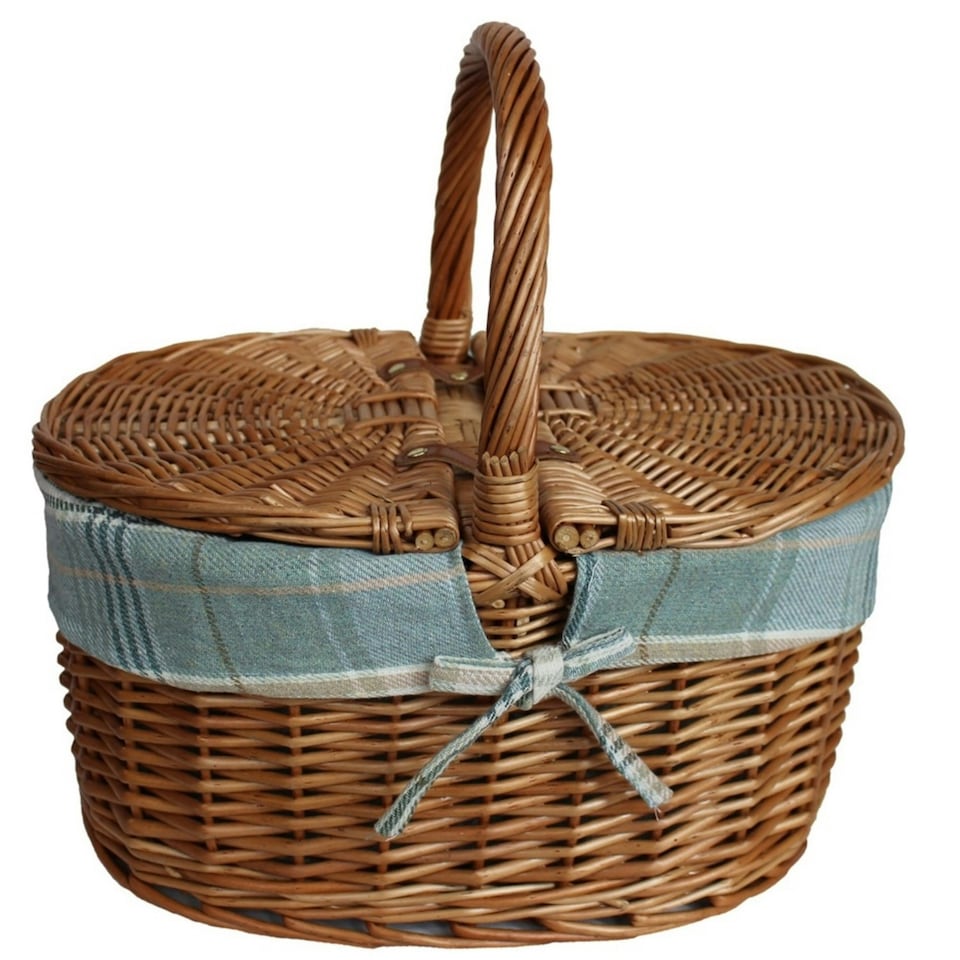 image 1 of Light Steamed Oval Lidded Wicker Basket with Lining Cream | Cream | One Size