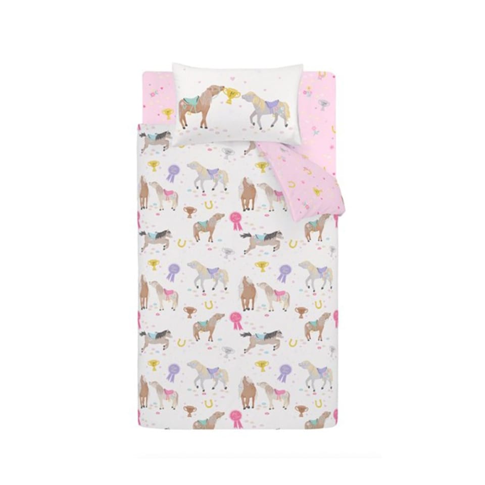 image 1 of Catherine Lansfield Happy Horses Reversible Duvet Cover Set | Cream | Double