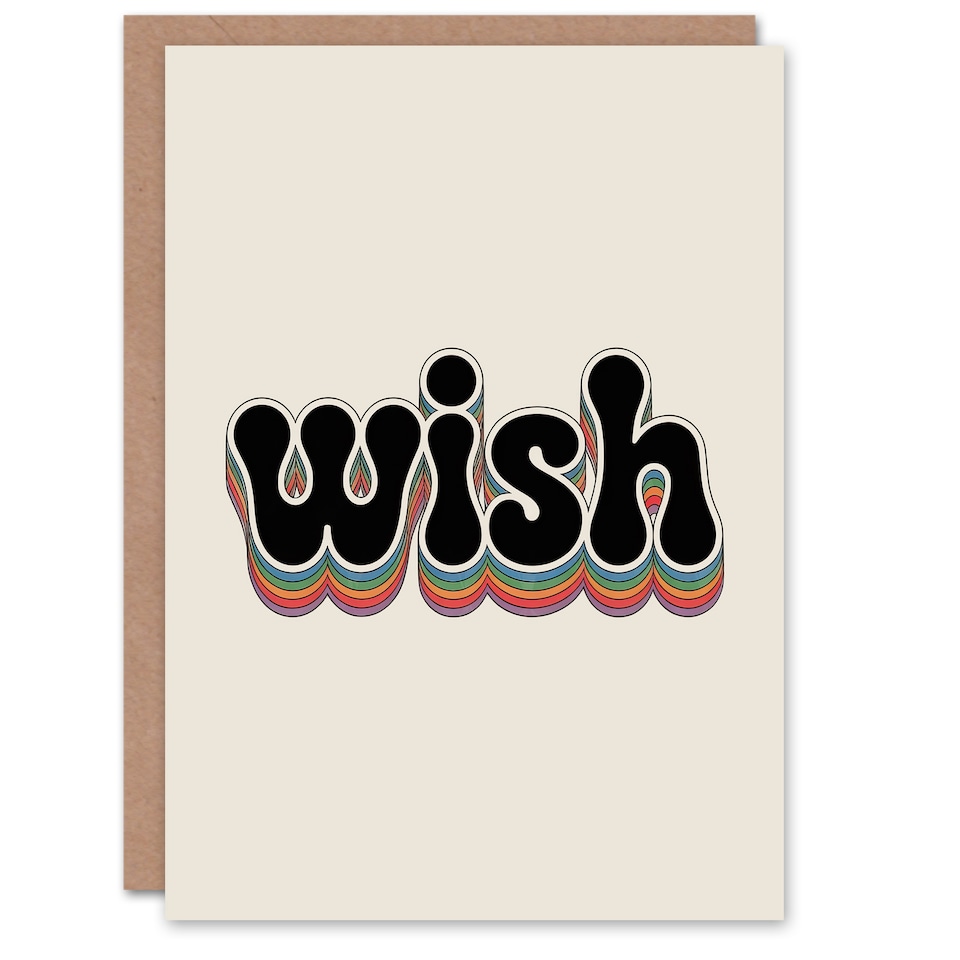 image 1 of Wish Colourful Retro Rainbow Font Typography Good Luck Greeting Card